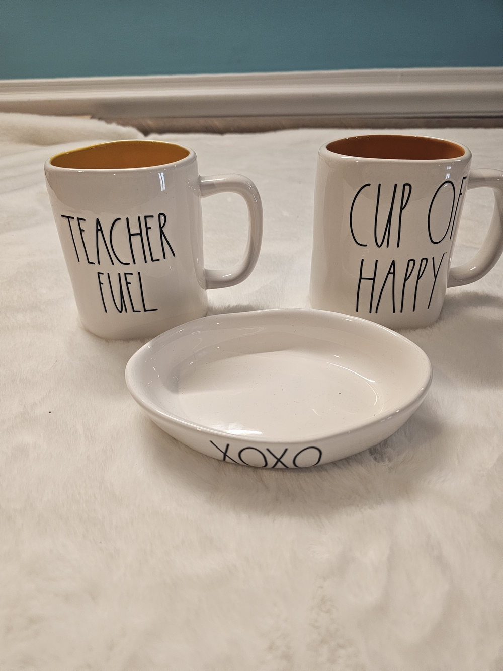 Rea Dunn White Ceramic 'Teacher Fuel' & 'Cup OF Happy' Mug Set With XOXO  Dish